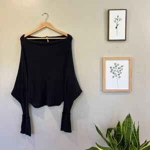 Free People black waffle knit bat wing sweater